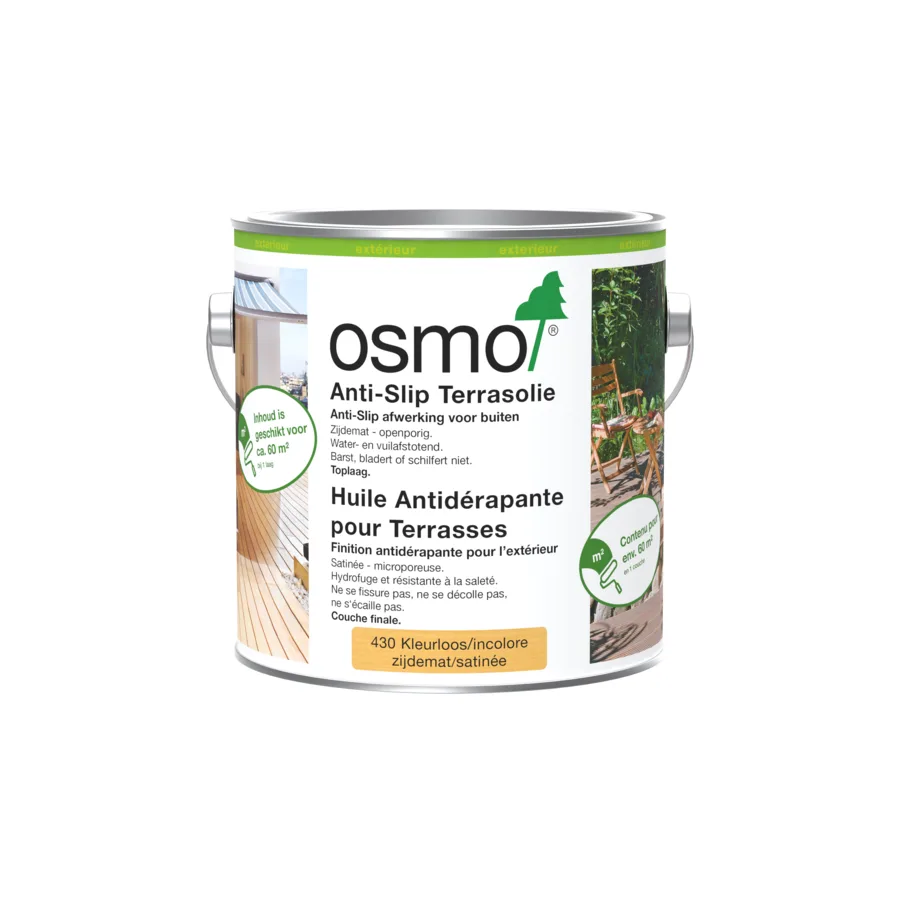 Osmo Anti-Slip Terrasolie 430, kleurloos zijdemat, 0,75 l